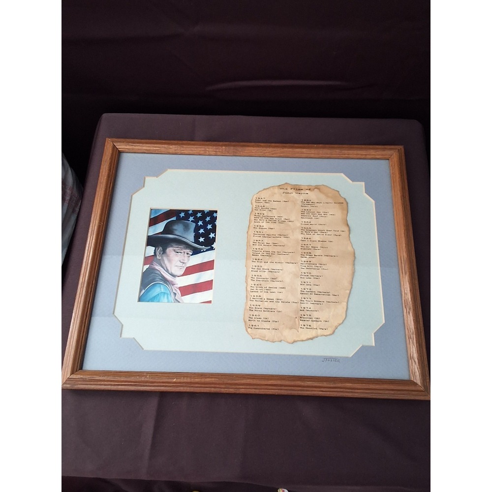 Vintage John Wayne Collectible Framed Art Print "The Films Of John Wayne"